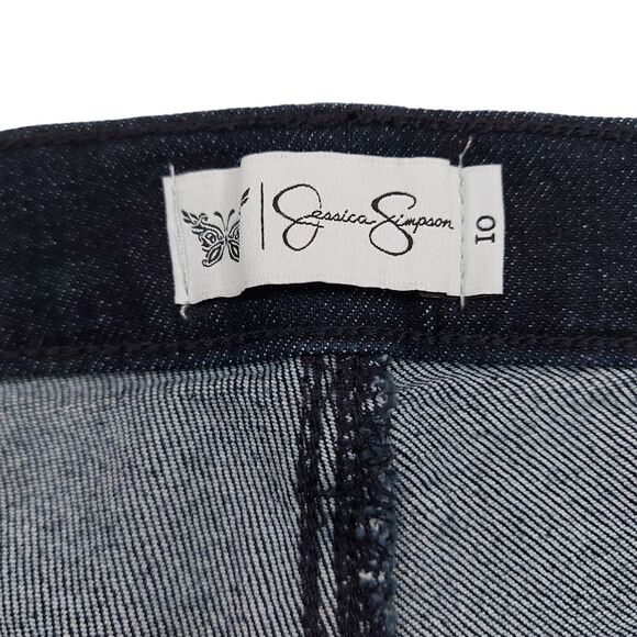 Jessica Simpson Daisy Flare Jeans Womens 10 Blue Dark Wash Stretch Raw Hem Denim - Picture 7 of 13